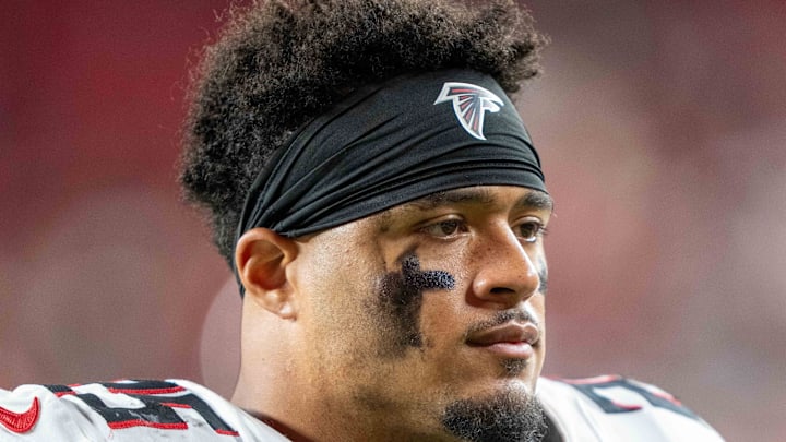 October 19, 2025; Santa Clara, California, USA; Atlanta Falcons running back Tyler Allgeier (25) after the game against the San Francisco 49ers at Levi's Stadium. Mandatory Credit: Kyle Terada-Imagn Images