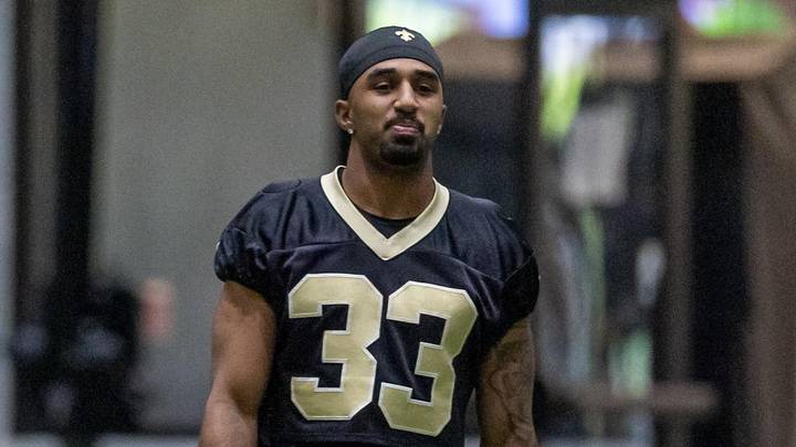 May 10, 2025; New Orleans, LA, USA;  New Orleans Saints safety Jonas Sanker (33) during rookie minicamp at Ochsner Sports Performance Center. Mandatory Credit: Stephen Lew-Imagn Images