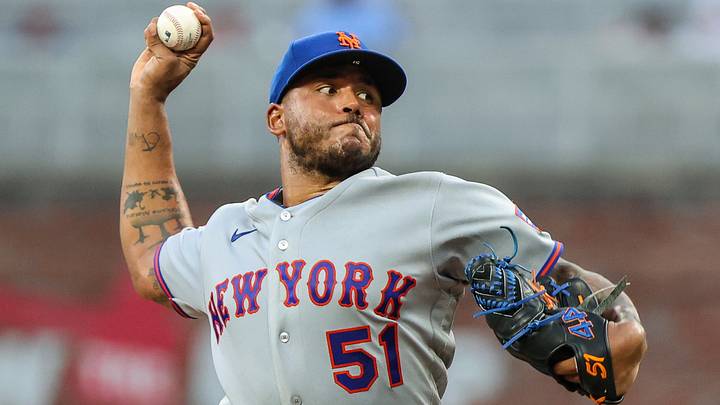 Jul 6, 2026; Cumberland, Georgia, USA; New York Mets pitcher Freddy Peralta (51) pitches the ball against the Atlanta Braves during the fourth inning at Truist Park. Mandatory Credit: Jordan Godfree-Imagn Images Jul 6, 2026; Cumberland, Georgia, USA; New York Mets pitcher Freddy Peralta (51) pitches the ball against the Atlanta Braves during the fourth inning at Truist Park. Mandatory Credit: Jordan Godfree-Imagn Images