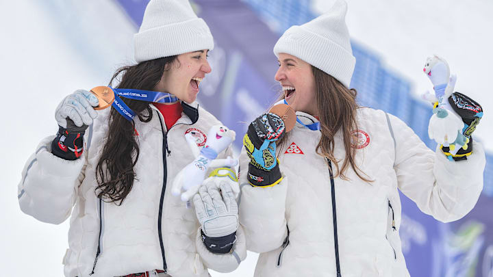 Jackie Wiles (left) and Paula Moltzan earned their first Olympic medals with a bronze in the team combined.