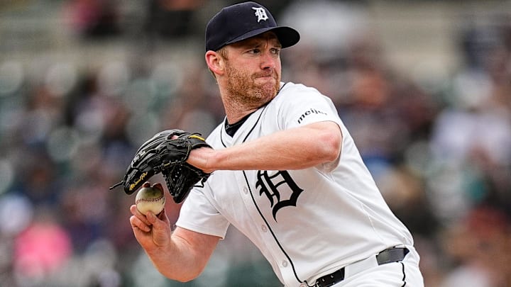 Detroit Tigers pitcher John Brebbia (49) throws against Chicago White Sox during the eighth inning at Comerica Park in Detroit on Saturday, April 5, 2025 Detroit Tigers pitcher John Brebbia (49) throws against Chicago White Sox during the eighth inning at Comerica Park in Detroit on Saturday, April 5, 2025