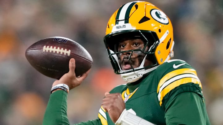 Dec 27, 2025; Green Bay, Wisconsin, USA; Green Bay Packers quarterback Malik Willis (2) throws a pass during the third quarter against the Baltimore Ravens at Lambeau Field. Mandatory Credit: Kayla Wolf-Imagn Images