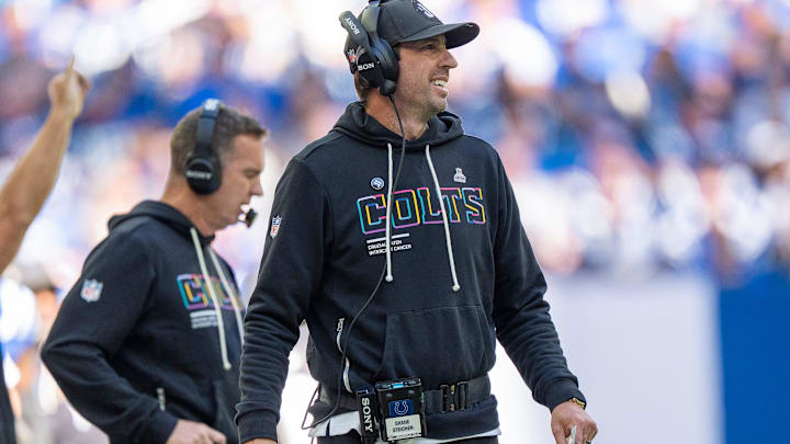 Indianapolis Colts head coach Shane Steichen walks the sideline during the game Sunday, Oct. 12, 2025, against the Arizona Cardinals at Lucas Oil Stadium in Indianapolis. Indianapolis Colts head coach Shane Steichen walks the sideline during the game Sunday, Oct. 12, 2025, against the Arizona Cardinals at Lucas Oil Stadium in Indianapolis.