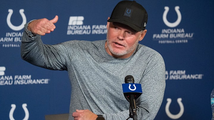 Indianapolis Colts General Manager Chris Ballard speaks with media Thursday, Jan. 8, 2026, at the Colts practice facility in Indianapolis.