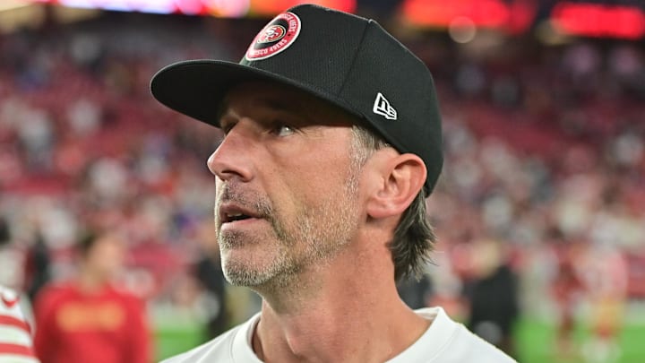 Jan 5, 2025; Glendale, Arizona, USA; San Francisco 49ers head coach Kyle Shanahan looks on after losing to the Arizona Cardinals at State Farm Stadium. Mandatory Credit: Matt Kartozian-Imagn Images Jan 5, 2025; Glendale, Arizona, USA; San Francisco 49ers head coach Kyle Shanahan looks on after losing to the Arizona Cardinals at State Farm Stadium. Mandatory Credit: Matt Kartozian-Imagn Images
