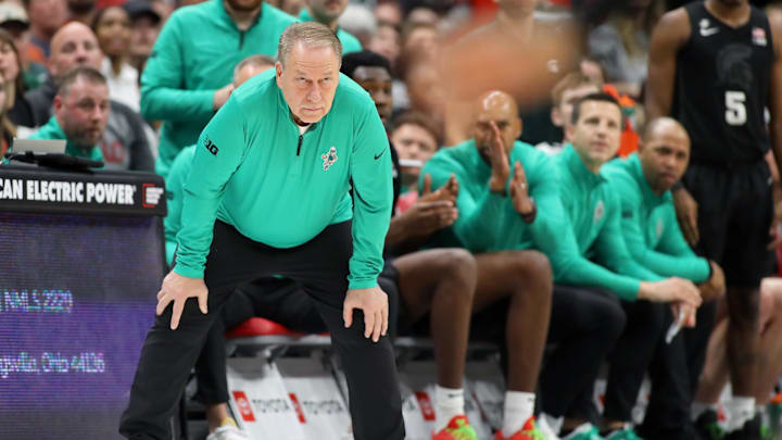 Jan 3, 2025; Columbus, Ohio, USA; Michigan State Spartans head coach Tom Izzo during the second half against the Ohio State Buckeyes at Value City Arena. Mandatory Credit: Joseph Maiorana-Imagn Images