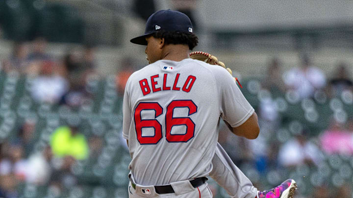 Boston Red Sox starting pitcher Brayan Bello (66) delivers against the Detroit Tigers in the first inning at Comerica Park on May 13.