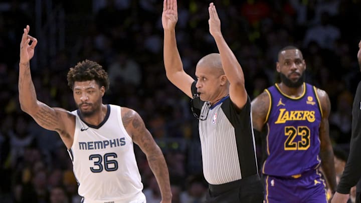 Jan 5, 2024; Los Angeles, California, USA; Memphis Grizzlies guard Marcus Smart (36) heads down