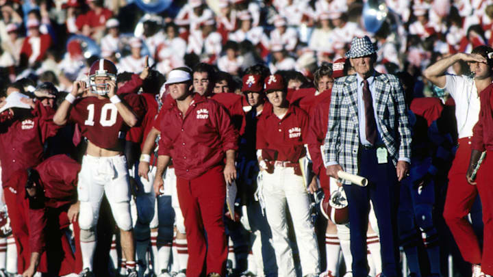 Nov 1979; Tuscaloosa, AL, USA, FILE PHOTO; Alabama Crimson Tide head coach Paul Bear Bryant on the sideline during the 1979 season.