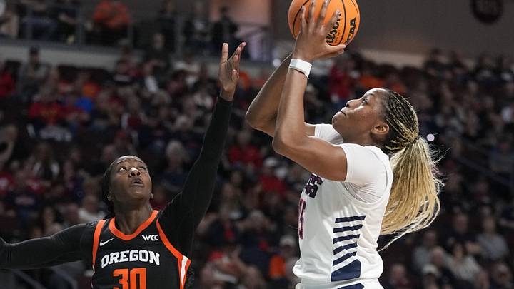 March 10, 2025; Las Vegas, NV, USA; Gonzaga Bulldogs forward Yvonne Ejim (15) shoots the basketball against Oregon State Beavers guard Catarina Ferreira (30) during the second half in the semifinal of the West Coast Conference tournament at Orleans Arena.