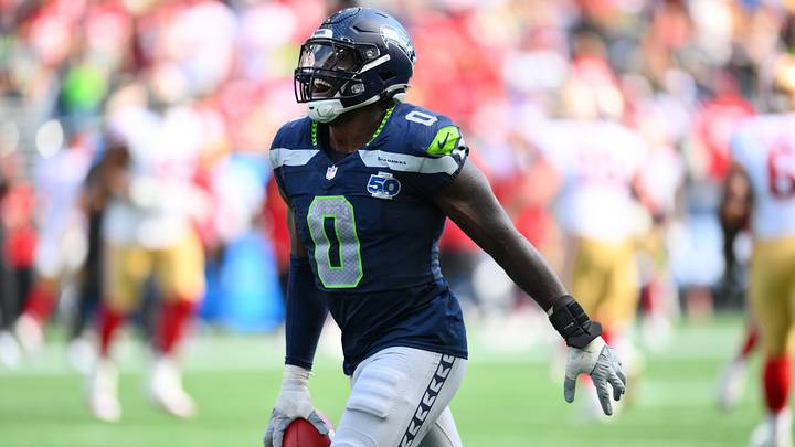 Seattle Seahawks defensive end DeMarcus Lawrence (0) reacts after a play during the second half against San Francisco 49ers. Seattle Seahawks defensive end DeMarcus Lawrence (0) reacts after a play during the second half against San Francisco 49ers.