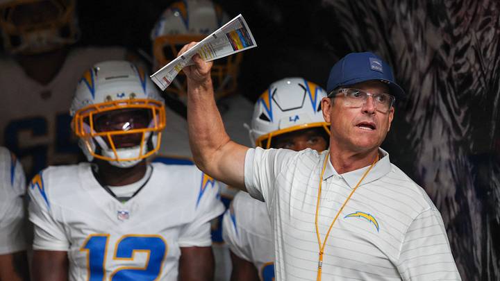 Aug 13, 2026; Houston, Texas, USA; Los Angeles Chargers head coach Jim Harbaugh gets ready to run out with the team before playing against the Houston Texans at Reliant Stadium. Mandatory Credit: Thomas Shea-Imagn Images Aug 13, 2026; Houston, Texas, USA; Los Angeles Chargers head coach Jim Harbaugh gets ready to run out with the team before playing against the Houston Texans at Reliant Stadium. Mandatory Credit: Thomas Shea-Imagn Images