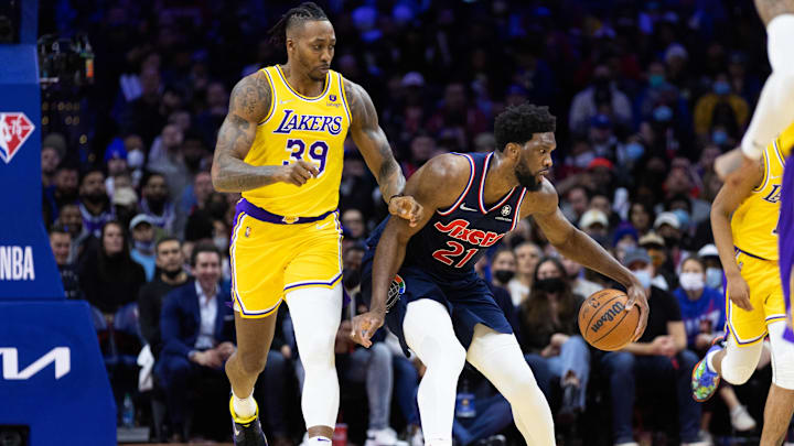 Jan 27, 2022; Philadelphia, Pennsylvania, USA; Philadelphia 76ers center Joel Embiid (21) does a Jan 27, 2022; Philadelphia, Pennsylvania, USA; Philadelphia 76ers center Joel Embiid (21) does a