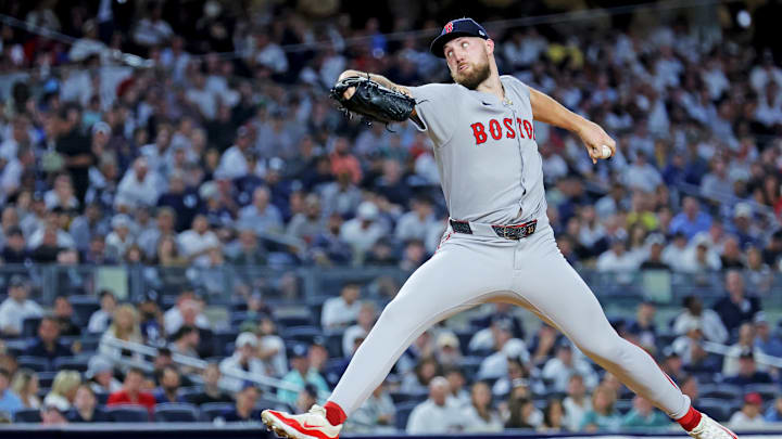 Sep 30, 2025; Bronx, New York, USA; Boston Red Sox pitcher Garrett Crochet (35) throws a pitch during the fourth inning against the New York Yankees during game one of the Wildcard round for the 2025 MLB playoffs at Yankee Stadium. Mandatory Credit: Brad Penner-Imagn Images Sep 30, 2025; Bronx, New York, USA; Boston Red Sox pitcher Garrett Crochet (35) throws a pitch during the fourth inning against the New York Yankees during game one of the Wildcard round for the 2025 MLB playoffs at Yankee Stadium. Mandatory Credit: Brad Penner-Imagn Images