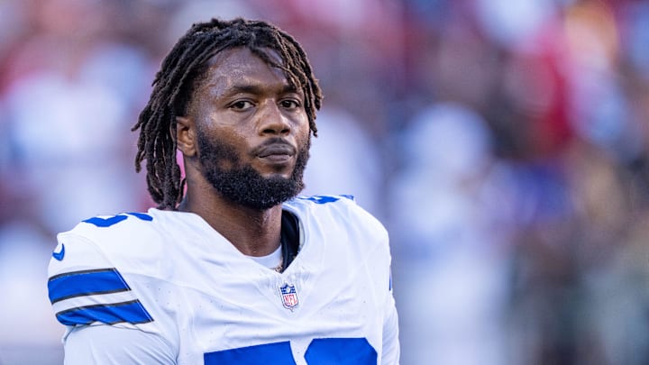 October 8, 2023; Santa Clara, California, USA; Dallas Cowboys defensive end Dante Fowler Jr. (56) warms up before the game against the San Francisco 49ers at Levi's Stadium. Mandatory Credit: Kyle Terada-Imagn Images