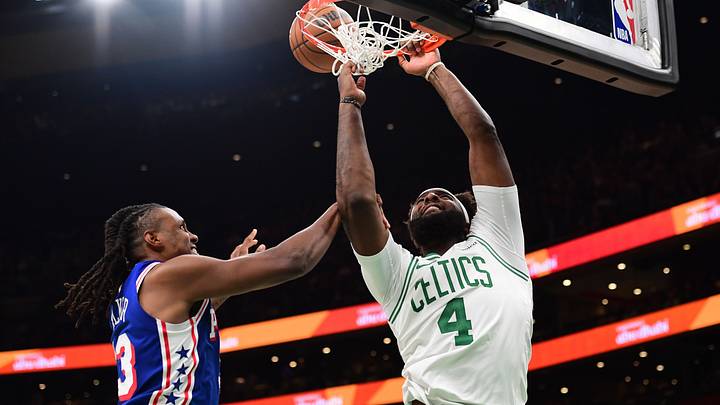Oct 10, 2026; Boston, Massachusetts, USA; Philadelphia 76ers forward Jabari Walker (33) defends Boston Celtics center Mitchell Robinson (4) during the second half at TD Garden. Mandatory Credit: Bob DeChiara-Imagn Images Oct 10, 2026; Boston, Massachusetts, USA; Philadelphia 76ers forward Jabari Walker (33) defends Boston Celtics center Mitchell Robinson (4) during the second half at TD Garden. Mandatory Credit: Bob DeChiara-Imagn Images