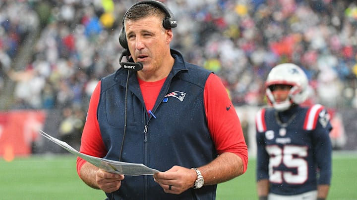 Sep 7, 2025; Foxborough, Massachusetts, USA; New England Patriots head coach Mike Vrabel during the second half at Gillette Stadium.