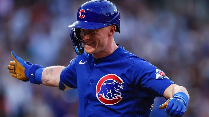 Jun 24, 2026; New York City, New York, USA;  Chicago Cubs center fielder Pete Crow-Armstrong (4) reacts after hitting a two-RBI bunt single during the fourth inning against the New York Mets at Citi Field. Mandatory Credit: Vincent Carchietta-Imagn Images