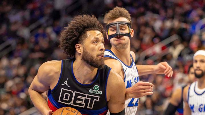 Nov 28, 2025; Detroit, Michigan, USA; Detroit Pistons guard Cade Cunningham (2) drives to the basket next to Orlando Magic forward Franz Wagner (22) in the second half of the annual in-season NBA Cup tournament at Little Caesars Arena. Mandatory Credit: David Reginek-Imagn Images Nov 28, 2025; Detroit, Michigan, USA; Detroit Pistons guard Cade Cunningham (2) drives to the basket next to Orlando Magic forward Franz Wagner (22) in the second half of the annual in-season NBA Cup tournament at Little Caesars Arena. Mandatory Credit: David Reginek-Imagn Images