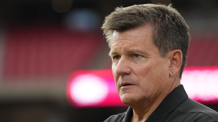 Arizona Cardinals owner Michael Bidwill watches his team during training camp at State Farm Stadium in Glendale on Aug. 3, 2024.