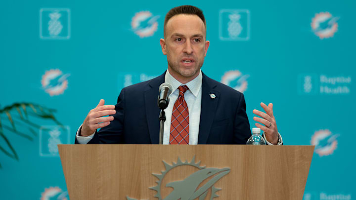 Jan 22, 2026; Miami Gardens, FL, USA; Miami Dolphins head coach Jeff Hafley speaks to reporters during his introductory press conference at Baptist Health Training Complex. Mandatory Credit: Sam Navarro-Imagn Images