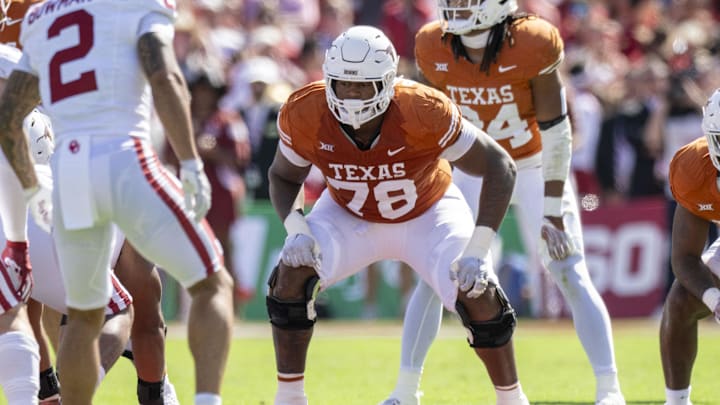 Oct 7, 2023; Dallas, Texas, USA; Texas Longhorns offensive lineman Kelvin Banks Jr. (78) in action Oct 7, 2023; Dallas, Texas, USA; Texas Longhorns offensive lineman Kelvin Banks Jr. (78) in action