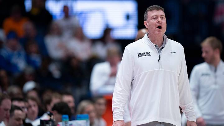Vanderbilt coach Mark Byington works the sideline against Tennessee during their quarterfinal game of the 2026 SEC Men’s Basketball Tournament at Bridgestone Arena in Nashville, Tenn., Friday, March 13, 2026.