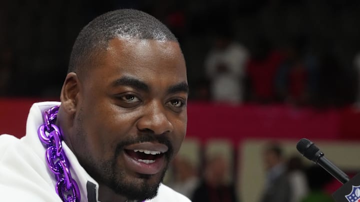 Feb 3, 2025; New Orleans, LA, USA;  Kansas City Chiefs defensive tackle Chris Jones (95) during Super Bowl LIX Opening Night at Ceasars Superdome. Mandatory Credit: Kirby Lee-Imagn Images