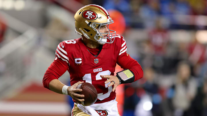 Dec 30, 2024; Santa Clara, California, USA; San Francisco 49ers quarterback Brock Purdy (13) during the game against the Detroit Lions at Levi's Stadium. Mandatory Credit: Sergio Estrada-Imagn Images Dec 30, 2024; Santa Clara, California, USA; San Francisco 49ers quarterback Brock Purdy (13) during the game against the Detroit Lions at Levi's Stadium. Mandatory Credit: Sergio Estrada-Imagn Images