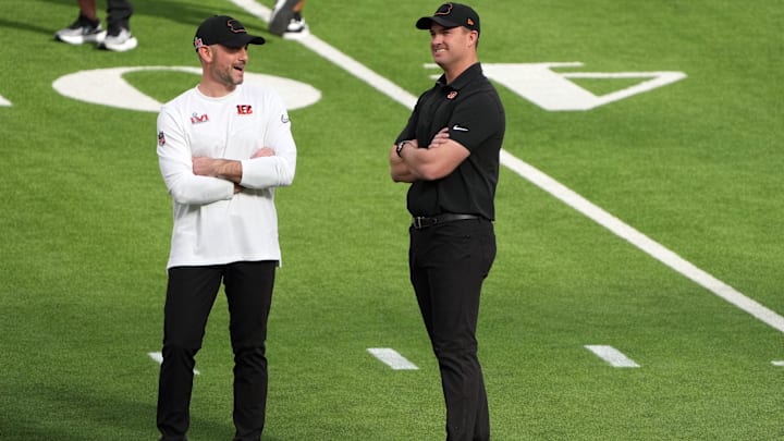 Feb 13, 2022; Inglewood, California, USA; Cincinnati Bengals head coach Zac Taylor and safeties