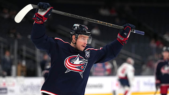 Blue Jackets center Charlie Coyle stretches during a preseason game in Washington. 