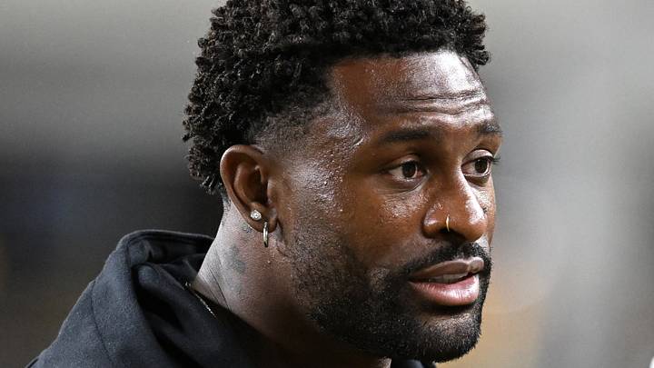Pittsburgh Steelers wide receiver DK Metcalf stands on the sidelines