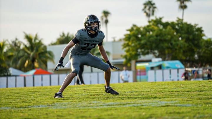 Michigan State safety and cornerback target Kallen Martinez during a high school football game in the state of Florida.