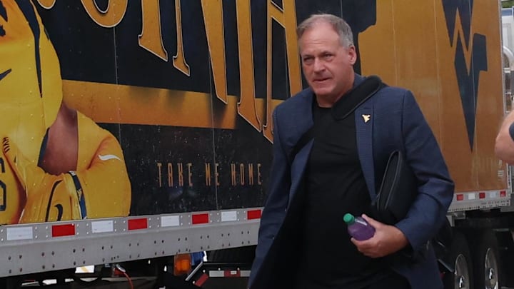 Oct 3, 2025; Provo, Utah, USA; West Virginia Mountaineers head coach Rich Rodriguez arrives at LaVell Edwards Stadium before the game against the Brigham Young Cougars. Mandatory Credit: Rob Gray-Imagn Images