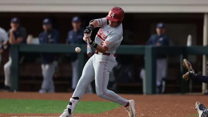 Alabama Baseball Player Bryce Fowler (9) in action against Samford at Joe Lee Griffin Field in Homewood, AL on Tuesday, Feb 17, 2026.