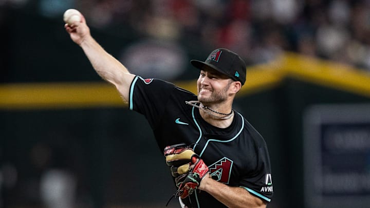 Arizona Diamondbacks pitcher Bryce Jarvis (40) delivers a pitch on July 27, 2024 at Chase Field in Phoenix. Arizona Diamondbacks pitcher Bryce Jarvis (40) delivers a pitch on July 27, 2024 at Chase Field in Phoenix.