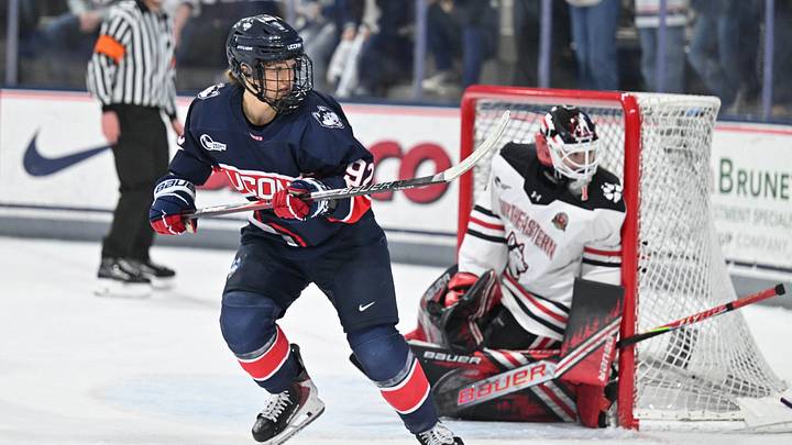 Ashley Allard skates in front of Lisa Jönssonn during the 2026 Hockey East Championship. Ashley Allard skates in front of Lisa Jönssonn during the 2026 Hockey East Championship.