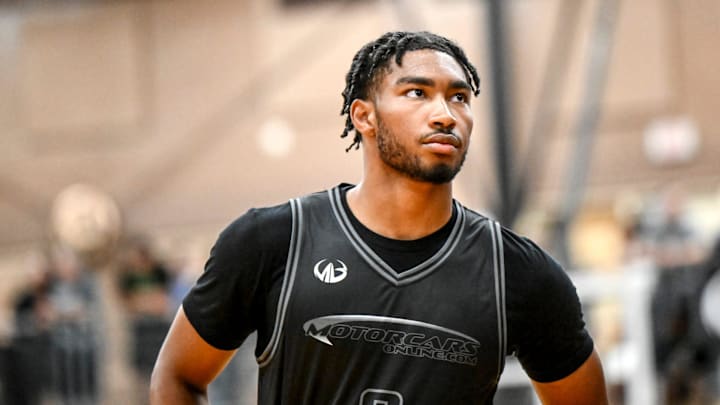 Michigan State and Team Motorcars' Jaden Akins looks on in the game against Team Tri-Star Trust on Tuesday, June 25, 2024, during the Moneyball Pro-Am at Holt High School.