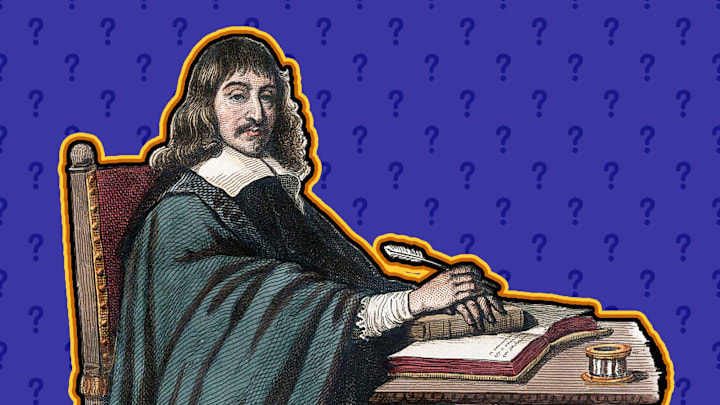 René Descartes contemplates his famous conclusion: Cogito ergo sum.