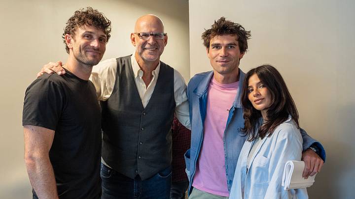 MYRON BOLITAR. (L to R) Colin Woodell, Executive Producer Harlan Coben, KJ Apa, and Diane Guerrero at the first table read for Myron Bolitar. Cr. Michele K. Short/Netflix© 2026 MYRON BOLITAR. (L to R) Colin Woodell, Executive Producer Harlan Coben, KJ Apa, and Diane Guerrero at the first table read for Myron Bolitar. Cr. Michele K. Short/Netflix© 2026