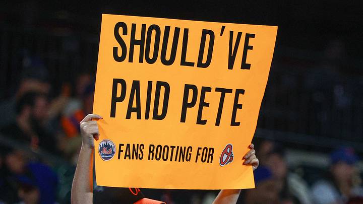 Sep 15, 2026; New York City, New York, USA; Fans show support for Baltimore Orioles first baseman Pete Alonso (25) during the game against the New York Mets at Citi Field. Mandatory Credit: Vincent Carchietta-Imagn Images
