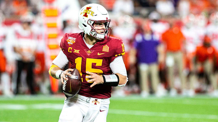 Iowa State quarterback Brock Purdy (15) rolls out to pass during a NCAA college football game in the Cheez-It Bowl against Clemson, Wednesday, Dec. 29, 2021, at Camping World Stadium in Orlando, Fla.

211228 Cheez It Bowl Extras 015 Jpg