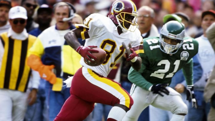Unknown Date; Washington, DC, USA; FILE PHOTO; Washington Redskins receiver #81 Art Monk as he is chased by Philadelphia Eagles cornerback Eric Allen (21) at RFK Stadium during the 1992 season. Mandatory Credit: Photo By Imagn Images Unknown Date; Washington, DC, USA; FILE PHOTO; Washington Redskins receiver #81 Art Monk as he is chased by Philadelphia Eagles cornerback Eric Allen (21) at RFK Stadium during the 1992 season. Mandatory Credit: Photo By Imagn Images