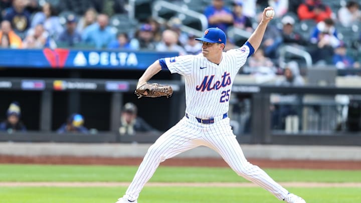 Mar 31, 2024; New York City, New York, USA; New York Mets relief pitcher Brooks Raley (25) pitches in the ninth inning against the Milwaukee Brewers at Citi Field. Mandatory Credit: Wendell Cruz-Imagn Images Mar 31, 2024; New York City, New York, USA; New York Mets relief pitcher Brooks Raley (25) pitches in the ninth inning against the Milwaukee Brewers at Citi Field. Mandatory Credit: Wendell Cruz-Imagn Images