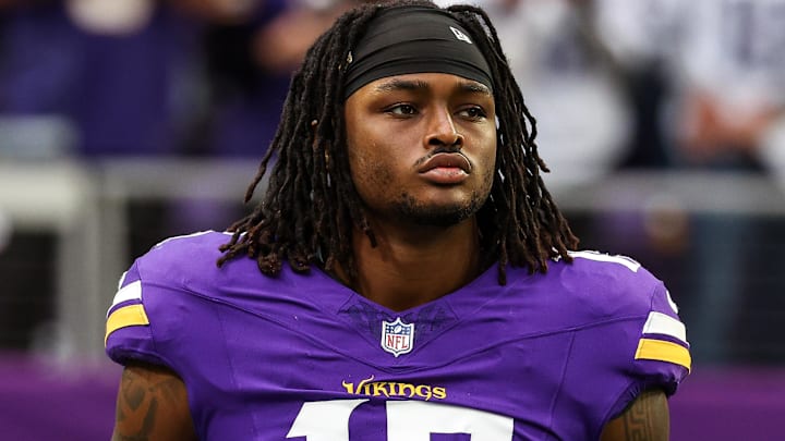 Dec 8, 2024; Minneapolis, Minnesota, USA; Minnesota Vikings linebacker Dallas Turner (15) looks on before the game against the Atlanta Falcons at U.S. Bank Stadium. Dec 8, 2024; Minneapolis, Minnesota, USA; Minnesota Vikings linebacker Dallas Turner (15) looks on before the game against the Atlanta Falcons at U.S. Bank Stadium.