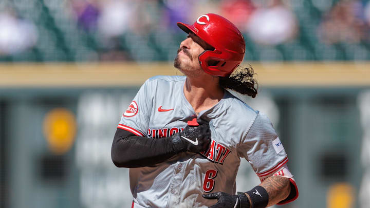Cincinnati Reds second base Jonathan India (6) runs the bases after hitting a home run. Mandatory Credit: Andrew Wevers-USA TODAY Sports