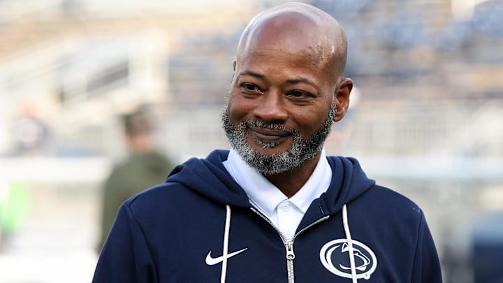 Penn State Nittany Lions interim head coach Terry Smith smiles at his players before the game vs. the Indiana Hoosiers at Beaver Stadium. 
