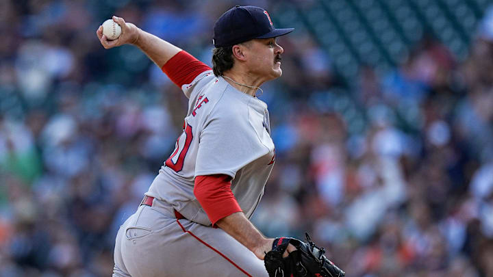 Boston Red Sox pitcher Payton Tolle (70) throws against Detroit Tigers during the first inning at Comerica Park in Detroit on Monday, May 4, 2026.