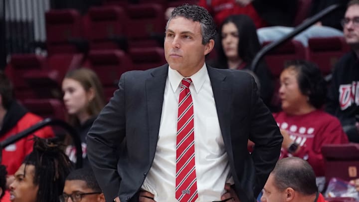 UNLV Runnin' Rebels head coach Josh Pastner watches the action against the Stanford Cardinal during the first half at Maples Pavilion. Mandatory Credit: David Gonzales-Imagn Images
