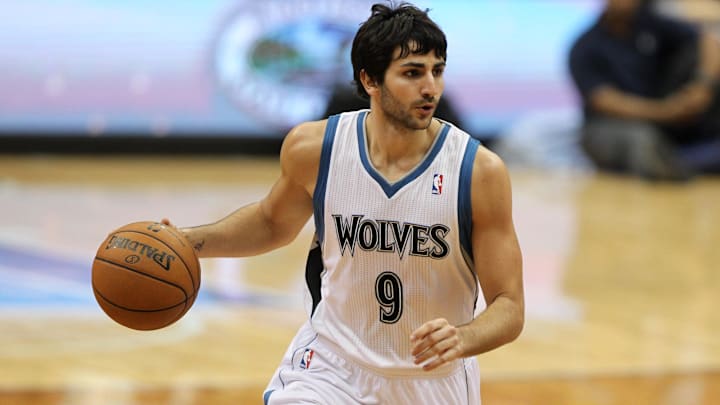 Dec 15, 2012; Minneapolis, MN, USA; Minnesota Timberwolves guard Ricky Rubio (9) carries the ball during the first quarter against the Dallas Mavericks at the Target Center.